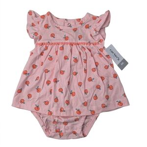 ​NWT Carter's Baby Girl Peach Print Flutter Sleeve Bodysuit Dress 6M